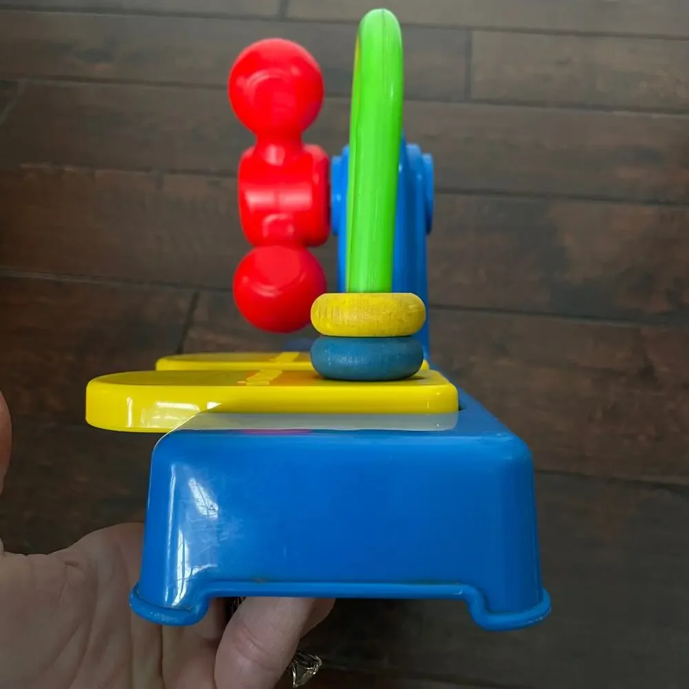Vintage Playskool Toy Toddlers Red Spinning Wheel Wooden Ring Slide Development